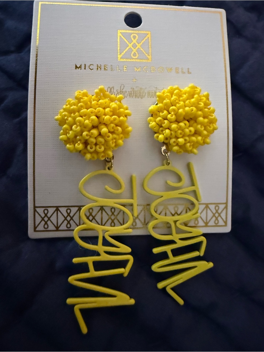 NEW! Michelle McDowell Yellow Beaded Script Drop Earrings